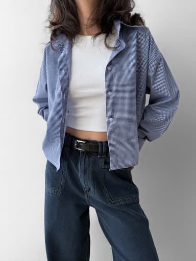 شومیز زنانه کراپ چهارخانه Ashley
